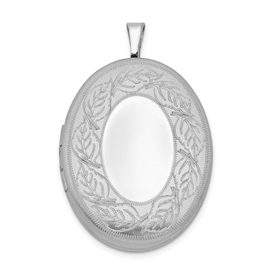Sterling Silver Rhodium-plated Leaf Border Oval Locket