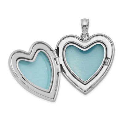 Sterling Silver Rhodium-plated Satin Enameled & D/C Rose Locket
