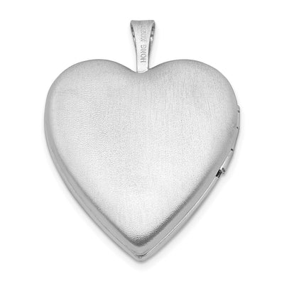 Sterling Silver Rhodium-plated Polished & Satin Diamond Heart Locket
