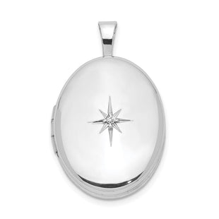 Sterling Silver Rhodium-plated & Diamond Polished Oval Locket