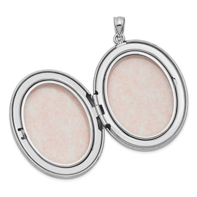 Sterling Silver Rhod-plated Satin & Polished Enamel Rose Oval Locket