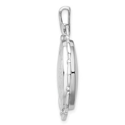Sterling Silver Rhodium-plated Floral Oval Locket