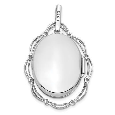 Sterling Silver Rhodium-plated Floral Oval Locket