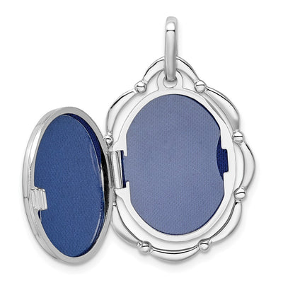 Sterling Silver Rhodium-plated Floral Oval Locket