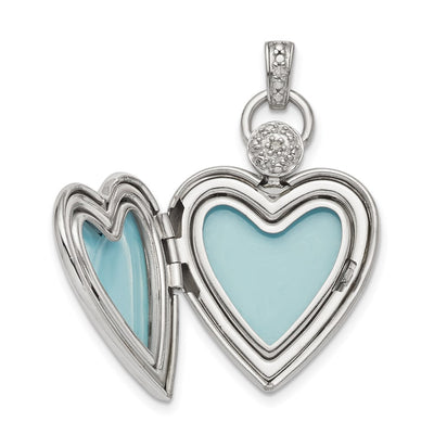 Sterling Silver Rhodium-plated Heart Dia. Accent D/C Satin Locket