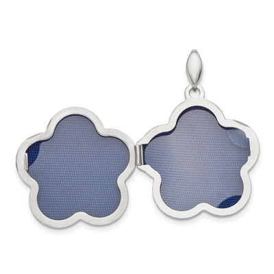 Sterling Silver Rhodium-plated Polished Domed Swirl Flower Locket