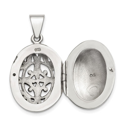 Sterling Silver Polished Filigree Oval Locket