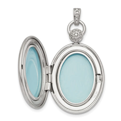 Sterling Silver Rhodium-plate Diamond Accented D/C Locket