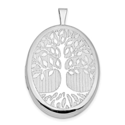 Sterling Silver Platinum-plated Oval Tree Locket