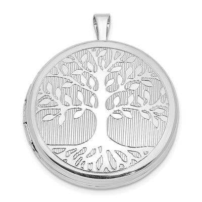 Sterling Silver Platinum-plated Tree Design Round Locket