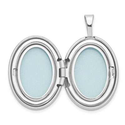 Sterling Silver Rhod-plated Diamond Satin & Polished Heart Oval Locket