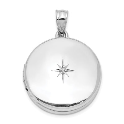 Sterling Silver Rhodium-plated Diamond Polished Round Locket