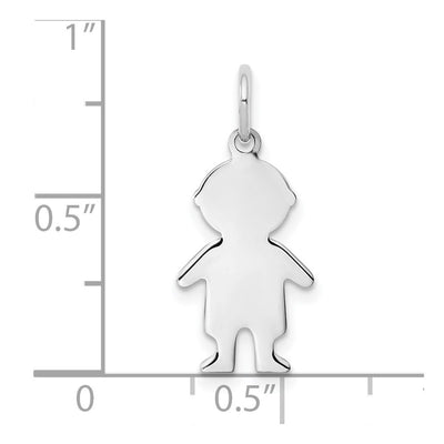 Sterling Silver Rhod-plated Eng. Boy Polished Front/Back Disc Charm, 21 x 10mm