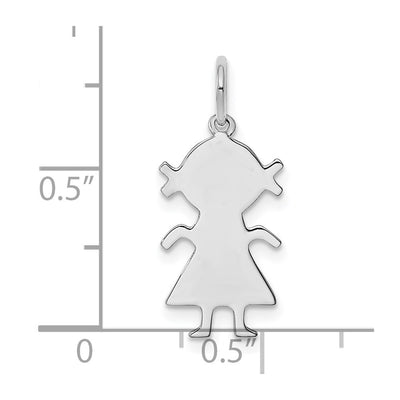 Sterling Silver Rhod-plated Eng. Girl Polished Front/Back Disc Charm, 21 x 10mm