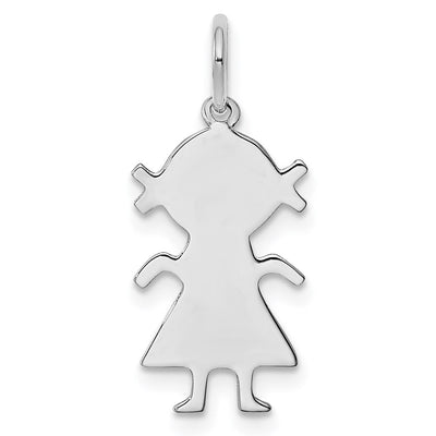 Sterling Silver Rhod-plated Eng. Girl Polished Front/Back Disc Charm, 21 x 10mm