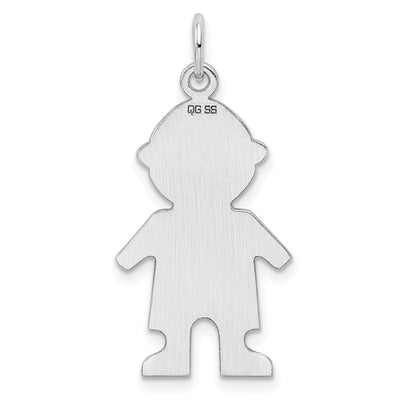 Sterling Silver Rhod-plated Eng. Boy Polished Front/Back Disc Charm, 30 x 16mm