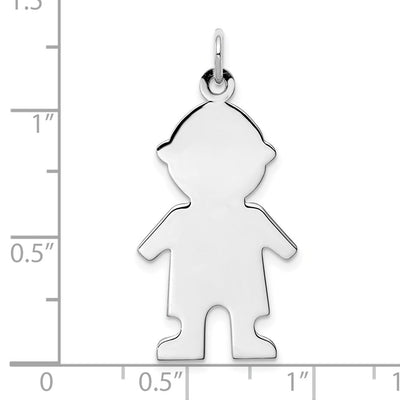 Sterling Silver Rhod-plated Eng. Boy Polished Front/Back Disc Charm, 30 x 16mm