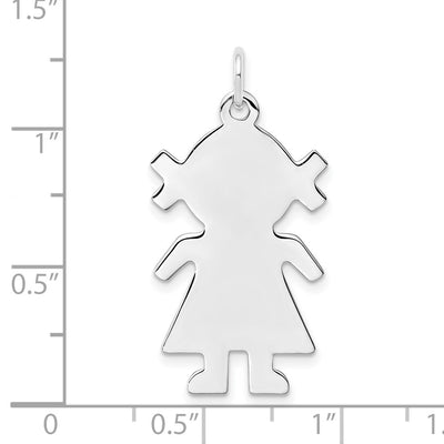 Sterling Silver Rhod-plated Eng. Girl Polished Front/Back Disc Charm, 30 x 16mm