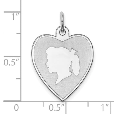 Sterling Silver Rhodium-plated Engraveable Girl Disc Charm, 24 x 17mm