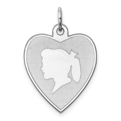 Sterling Silver Rhodium-plated Engraveable Girl Disc Charm, 24 x 17mm