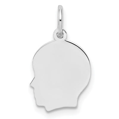 Sterling Silver Facing Left Engravable Boy Head Charm, Polished Back, 0.69mm Thick, 20 x 10mm