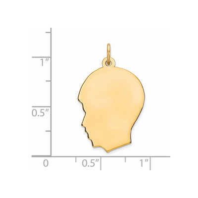 Gold Plated Sterling Silver Facing Left Engravable Boy Head Charm, Satin Back, 1.27mm Thick, 28 x 17mm
