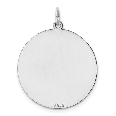Sterling Silver Rhod-plated Eng. Round Polished Front/Back Disc Charm, 32 x 26mm