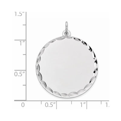 Sterling Silver Rhod-plated Eng. Round Polish Front/Satin Back Disc Charm, 32 x 26mm