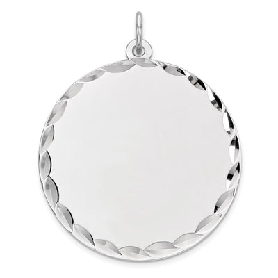 Sterling Silver Rhod-plated Eng. Round Polished Front/Back Disc Charm, 32 x 26mm