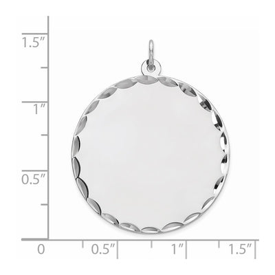 Sterling Silver Rhod-plated Eng. Round Polished Front/Back Disc Charm, 36 x 29mm