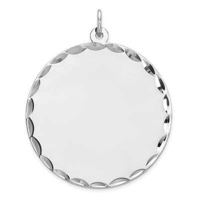 Sterling Silver Rhod-plated Eng. Round Polished Front/Back Disc Charm, 36 x 29mm