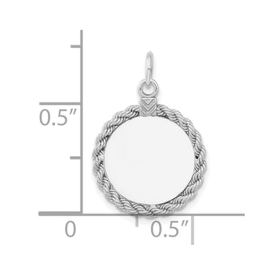 Sterling Silver Rhod-plated Eng. Rnd w/Rope Polish Front/Satin Back Disc, 26 x 16mm