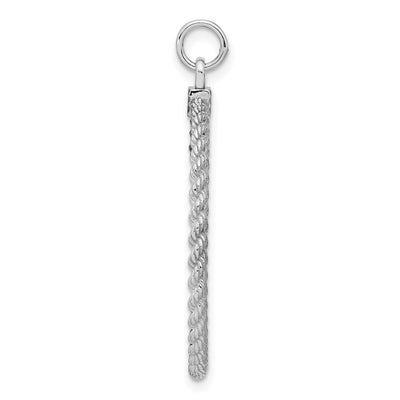 Sterling Silver Rhod-plated Eng. Rnd w/Rope Polish Front/Satin Back Disc, 39 x 28mm