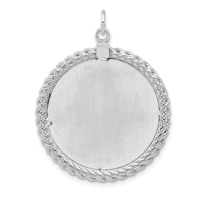 Sterling Silver Rhod-plated Eng. Rnd w/Rope Polish Front/Satin Back Disc, 39 x 28mm