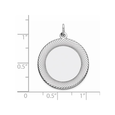 Sterling Silver Rhod-plated Eng. Round Polish Front/Satin Back Disc Charm, 31 x 22mm