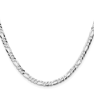 Sterling Silver Rhodium-plated Lightweight Flat Figaro Chain, 26 x 4mm