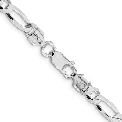 Sterling Silver Rhodium-plated Lightweight Flat Figaro Chain, 18 x 5.5mm