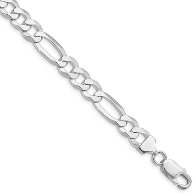 Sterling Silver Rhodium-plated Lightweight Flat Figaro Chain, 8 x 8.5mm