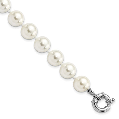 Majestik Sterling Silver Rhodium-plated Imitation Shell Pearl Hand-knotted Bracelet