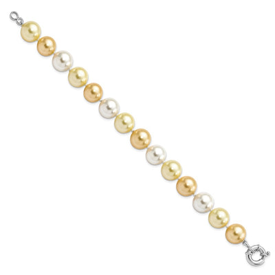 Majestik Sterling Silver Rhodium-plated Yellow and White Imitation Shell Pearl Hand-knotted Bracelet