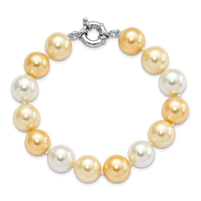 Majestik Sterling Silver Rhodium-plated Yellow and White Imitation Shell Pearl Hand-knotted Bracelet