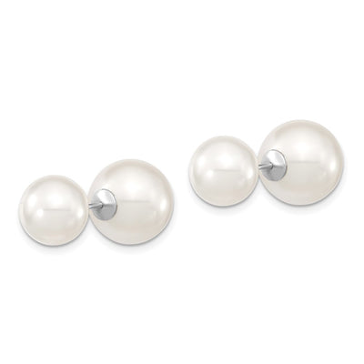 Majestik Sterling Silver Rhodium-plated and White with White Imitation Shell Pearl Front Back Post Earrings
