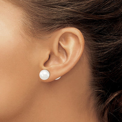 Majestik Sterling Silver Rhodium-plated and White with White Imitation Shell Pearl Front Back Post Earrings