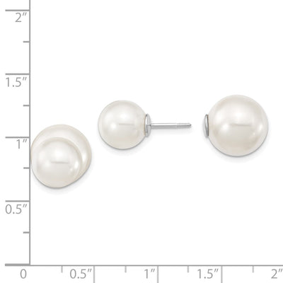 Majestik Sterling Silver Rhodium-plated and White with White Imitation Shell Pearl Front Back Post Earrings