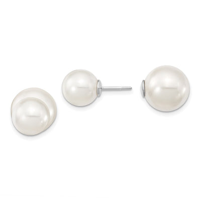 Majestik Sterling Silver Rhodium-plated and White with White Imitation Shell Pearl Front Back Post Earrings