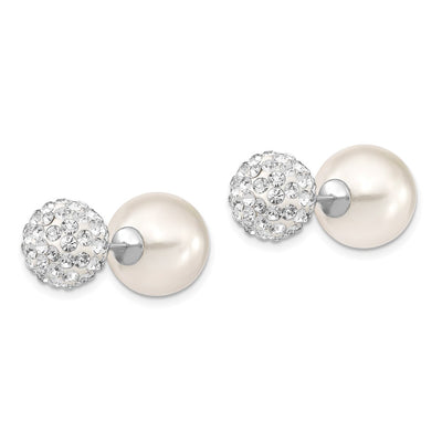 Majestik Sterling Silver Rhodium-plated and CZ and White Imitation Shell Pearl Front Back Post Earrings