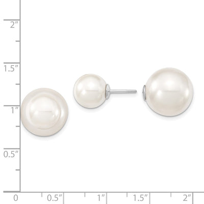 Majestik Sterling Silver Rhodium-plated and White with White Imitation Shell Pearl Front Back Post Earrings