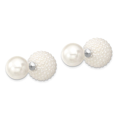 Majestik Sterling Silver Rhodium-plated and White with White Imitation Shell Pearl Front Back Post Earrings