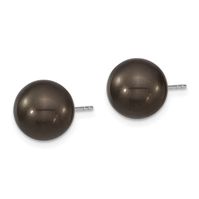 Majestik Sterling Silver Rhodium-plated Black Imitation Shell Pearl Stud Earrings