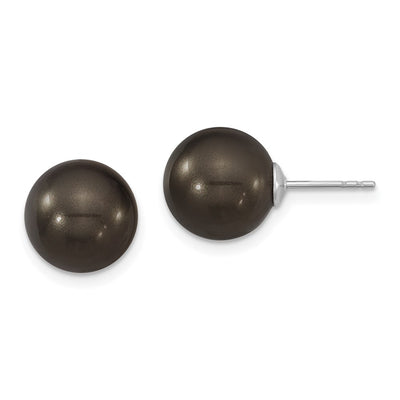 Majestik Sterling Silver Rhodium-plated Black Imitation Shell Pearl Stud Earrings